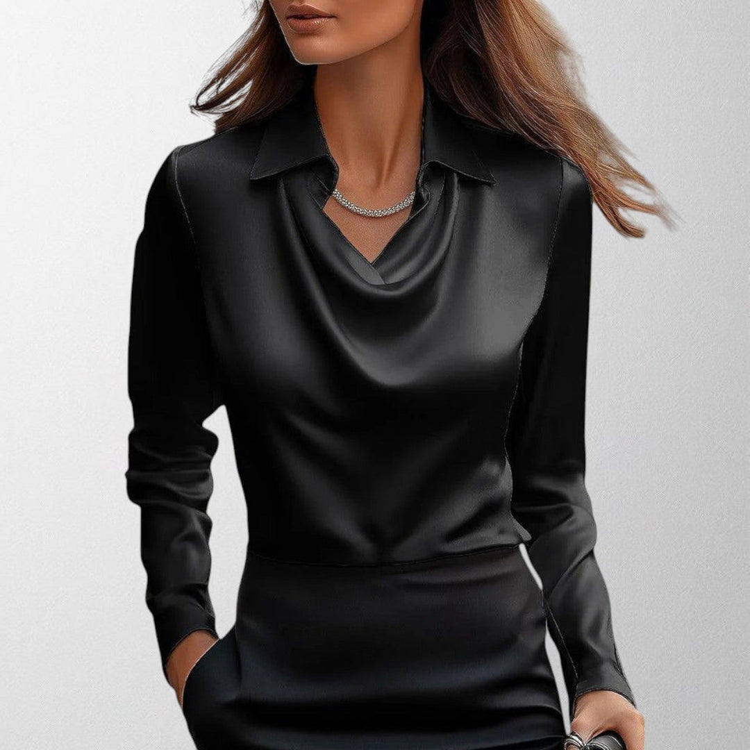 SYLVIE | BLOUSE WITH LUXURIOUS SHEEN AND PLEATED NECKLINE