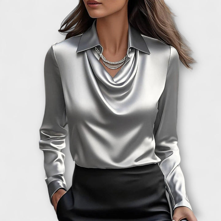 SAMANTHA | SHINY BLOUSE WITH GATHERED COLLAR
