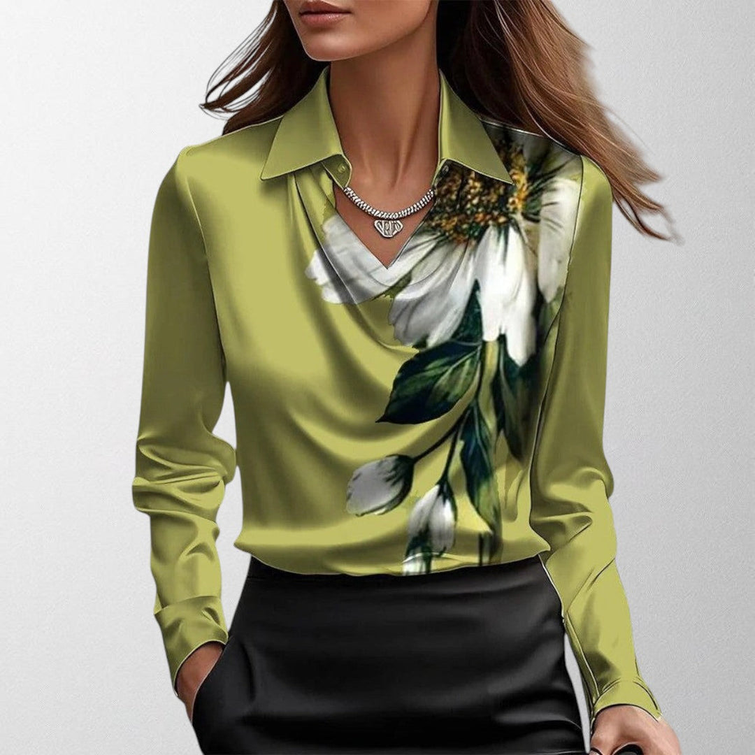 SYLVIE | BLOUSE WITH LUXURIOUS SHEEN AND PLEATED NECKLINE