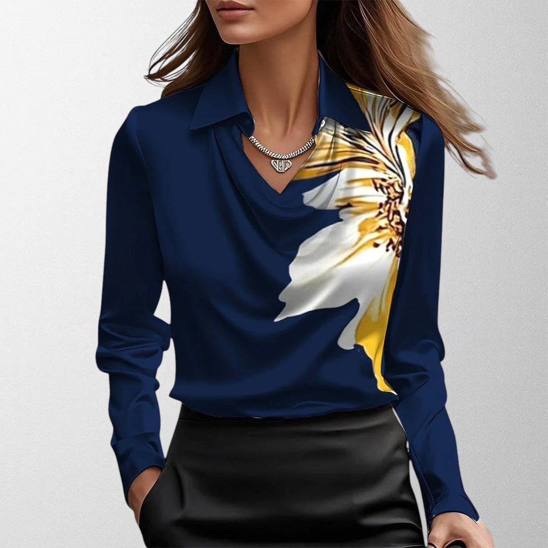 SYLVIE | BLOUSE WITH LUXURIOUS SHEEN AND PLEATED NECKLINE