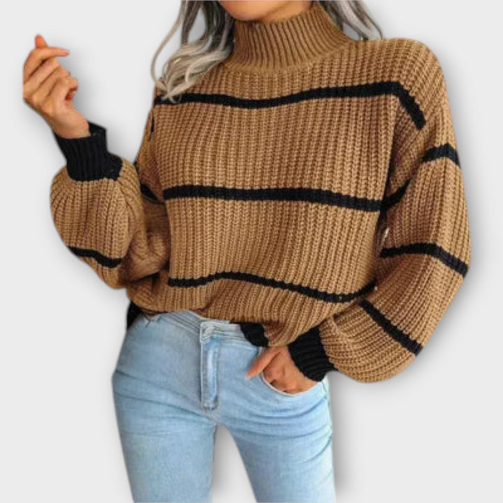 AMELITH | ELEGANT STRIPED TURTLENECK SWEATER