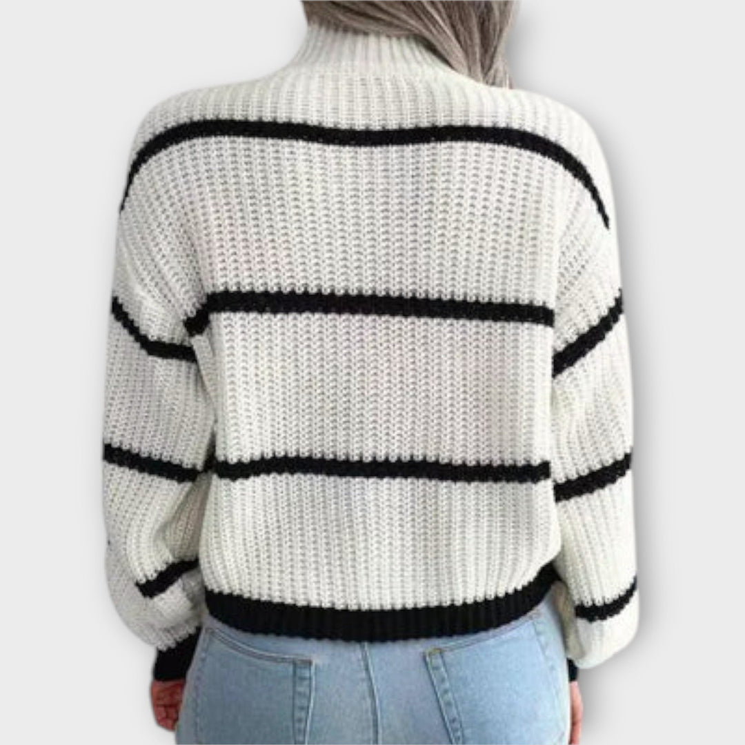 AMELITH | ELEGANT STRIPED TURTLENECK SWEATER