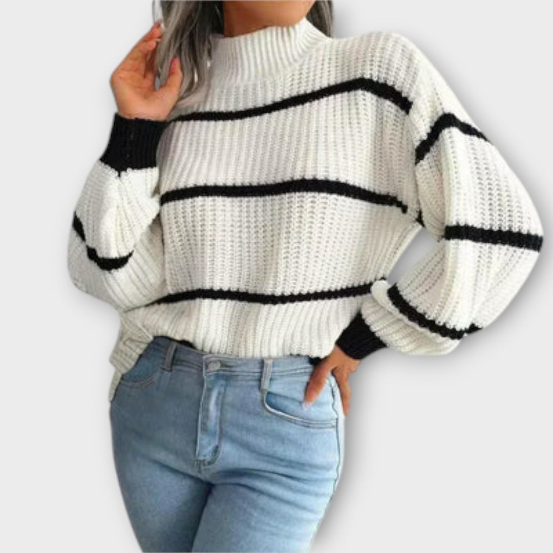 AMELITH | ELEGANT STRIPED TURTLENECK SWEATER