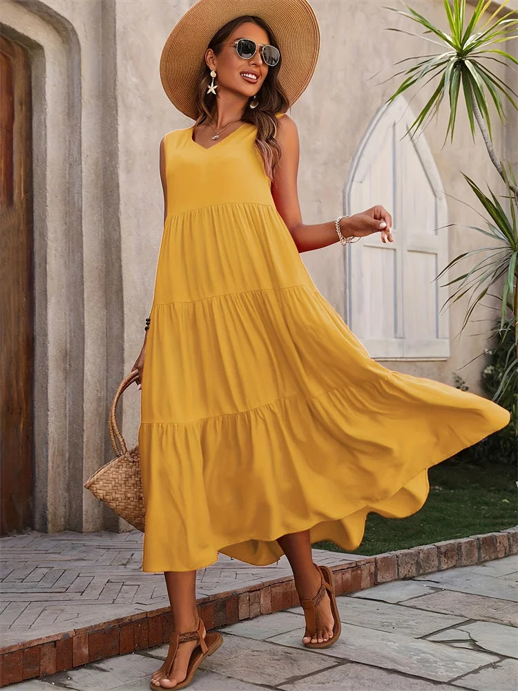 SELVIERA | FLARED SUMMER MAXI DRESS