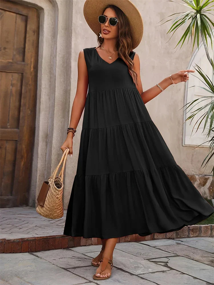 SELVIERA | FLARED SUMMER MAXI DRESS