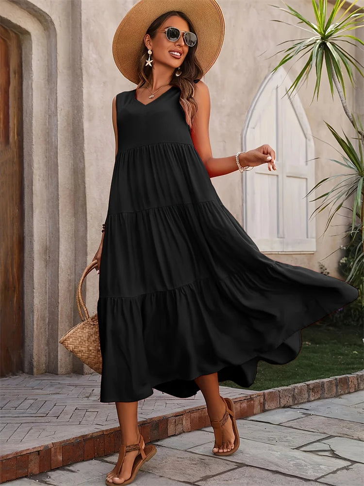 SELVIERA | FLARED SUMMER MAXI DRESS
