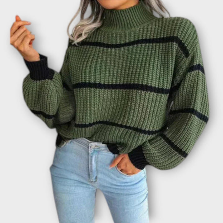 AMELITH | ELEGANT STRIPED TURTLENECK SWEATER
